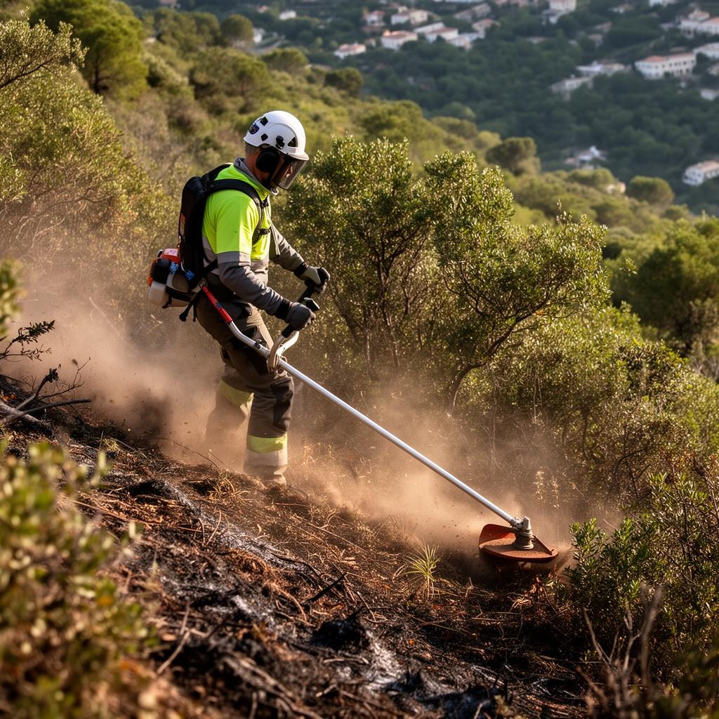 Débroussaillage de garrigue dense avec coupe de broussailles mécanique