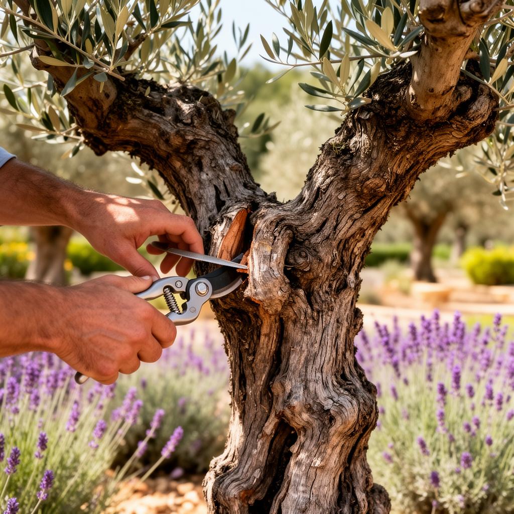 Élagage expert d'un olivier centenaire en Provence